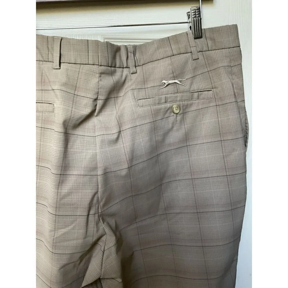 Slazenger Golf Shorts men’s size 38‎ Plaid Tan Athletic Poly Spandex Flat Front